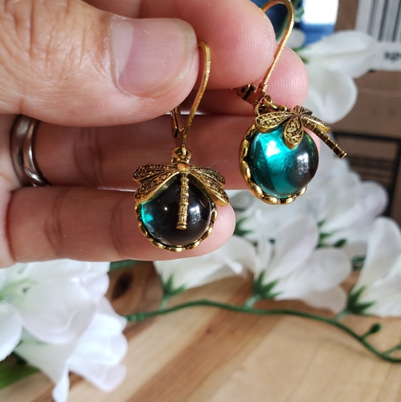 PONCRAFTS | Jewelry | Vintage Dragonfly Moon Stone Earrings Green ...